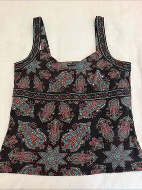 Isabella DeMarco Black Paisley Print Tank with Teal & Red Accents